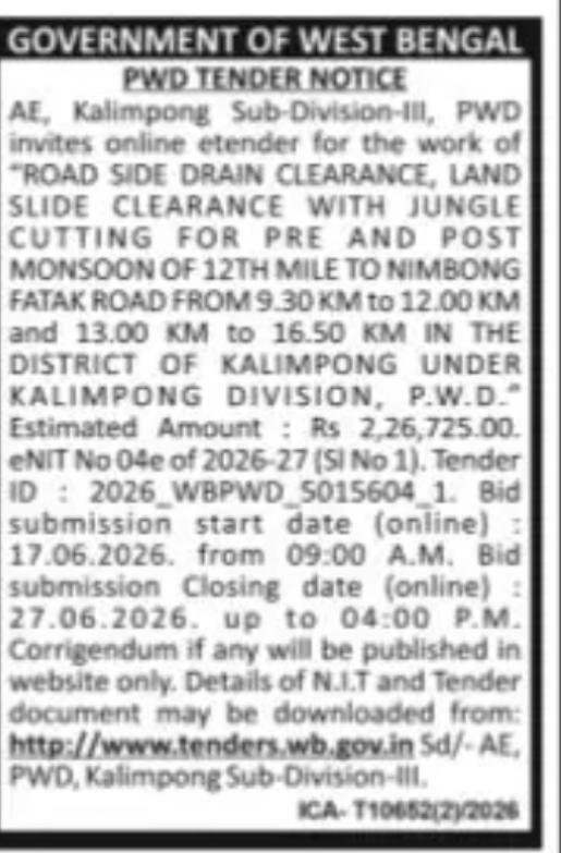 Kalimpong Sub-Division Road Maintenance Tender