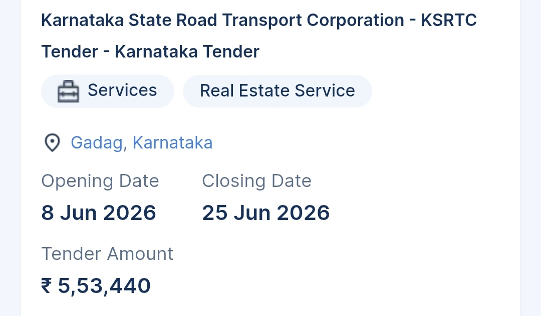 Karnataka State Road Transport Corporation - KSRTC Tender - Karnataka Tender