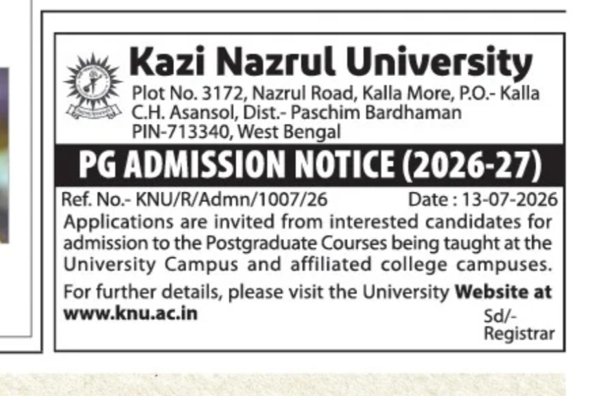 Kazi Nazrul University PG Admissions 2026-27