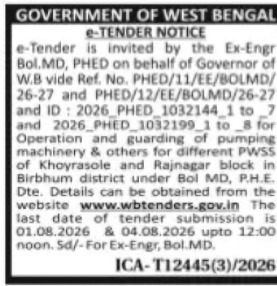 Khoyrasole & Rajnagar Water Supply Schemes Tender