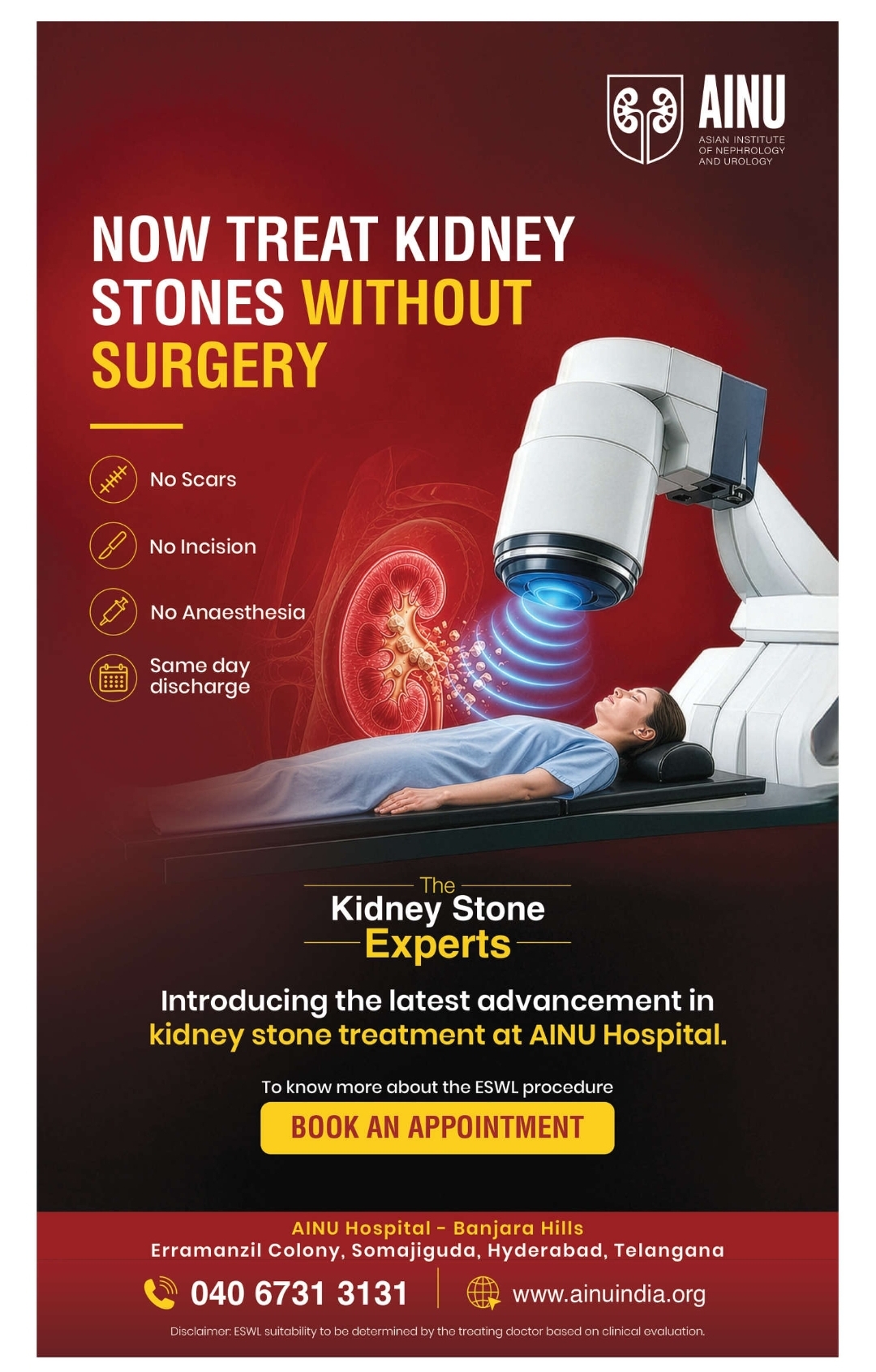 Kidney Stone Treatment Without Surgery at AINU Hospital