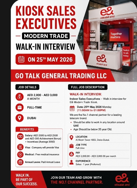 Kiosk Sales Executives – Modern Trade (Walk-in Interview)