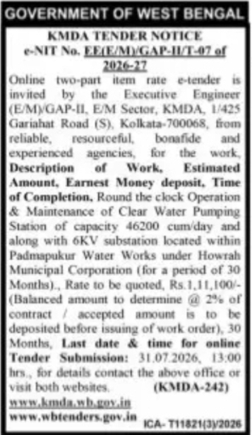 KMDA e-Tender – Pumping Station Operation & Maintenance
