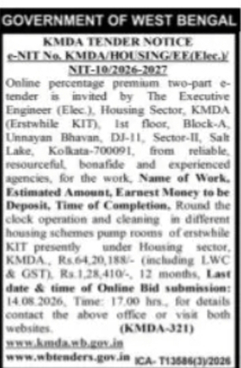 KMDA Housing Sector e-Tender – Pump Room Operation