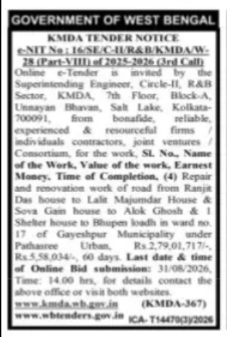 KMDA – Road Repair & Renovation Work Tender