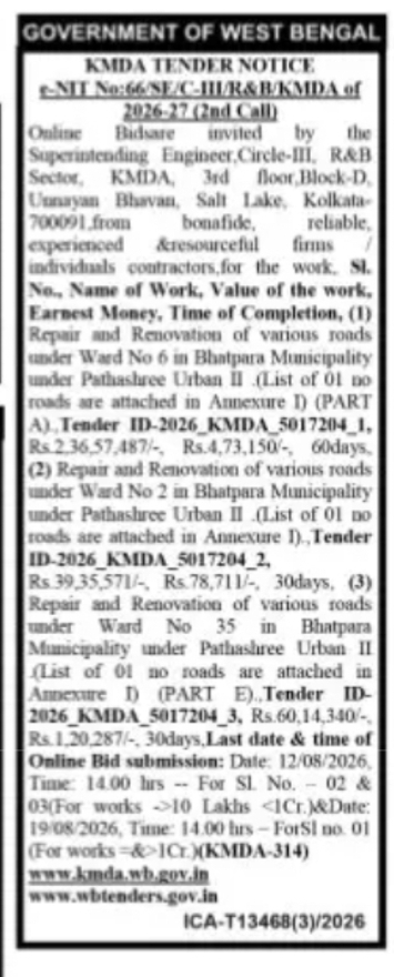 KMDA – Road Repair & Renovation Works in Bhatpara