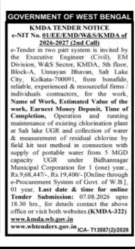 KMDA Tender – Chlorination Plant Operation & Maintenance