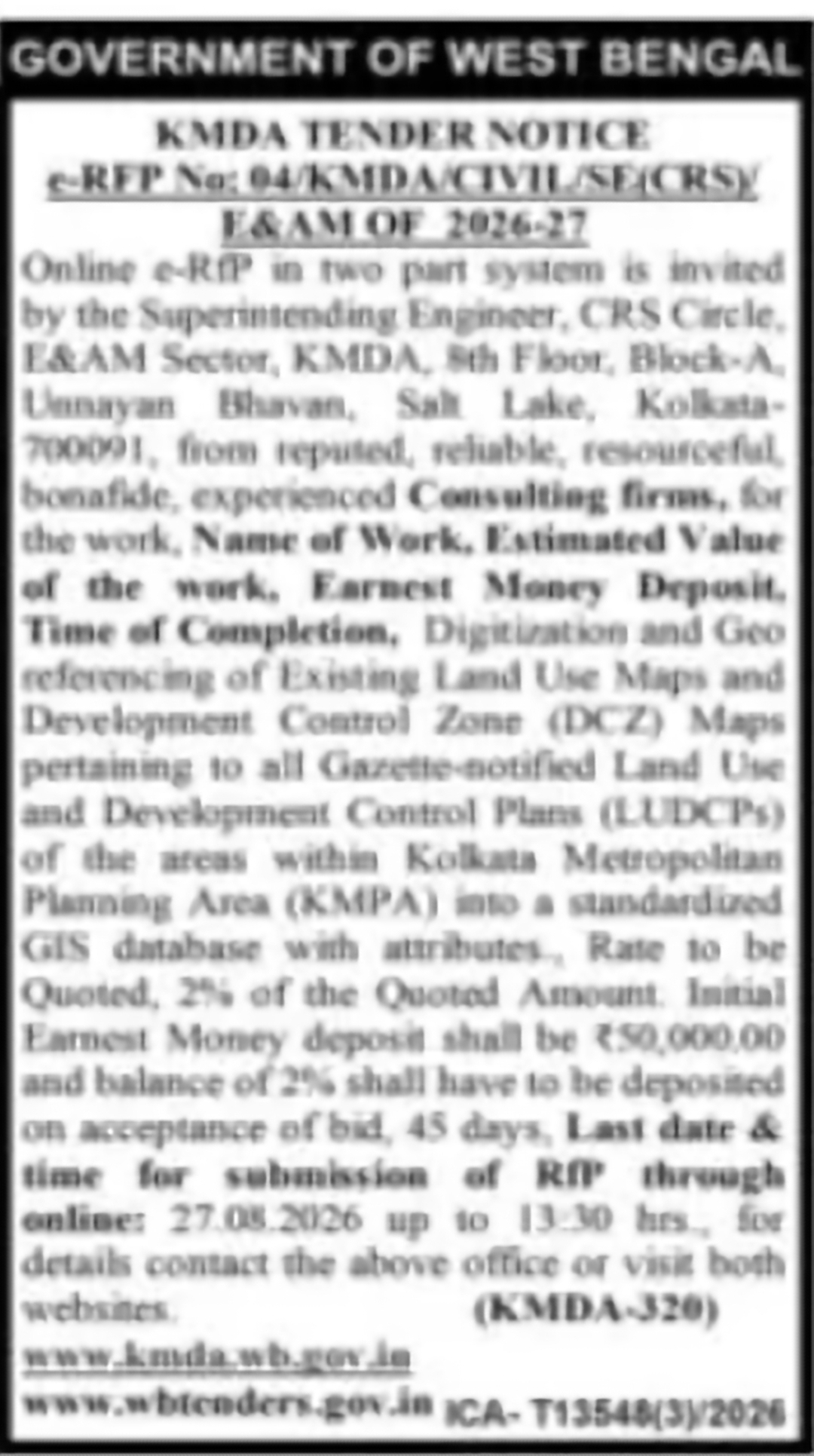 KMDA Tender: GIS Database and Development Control Planning