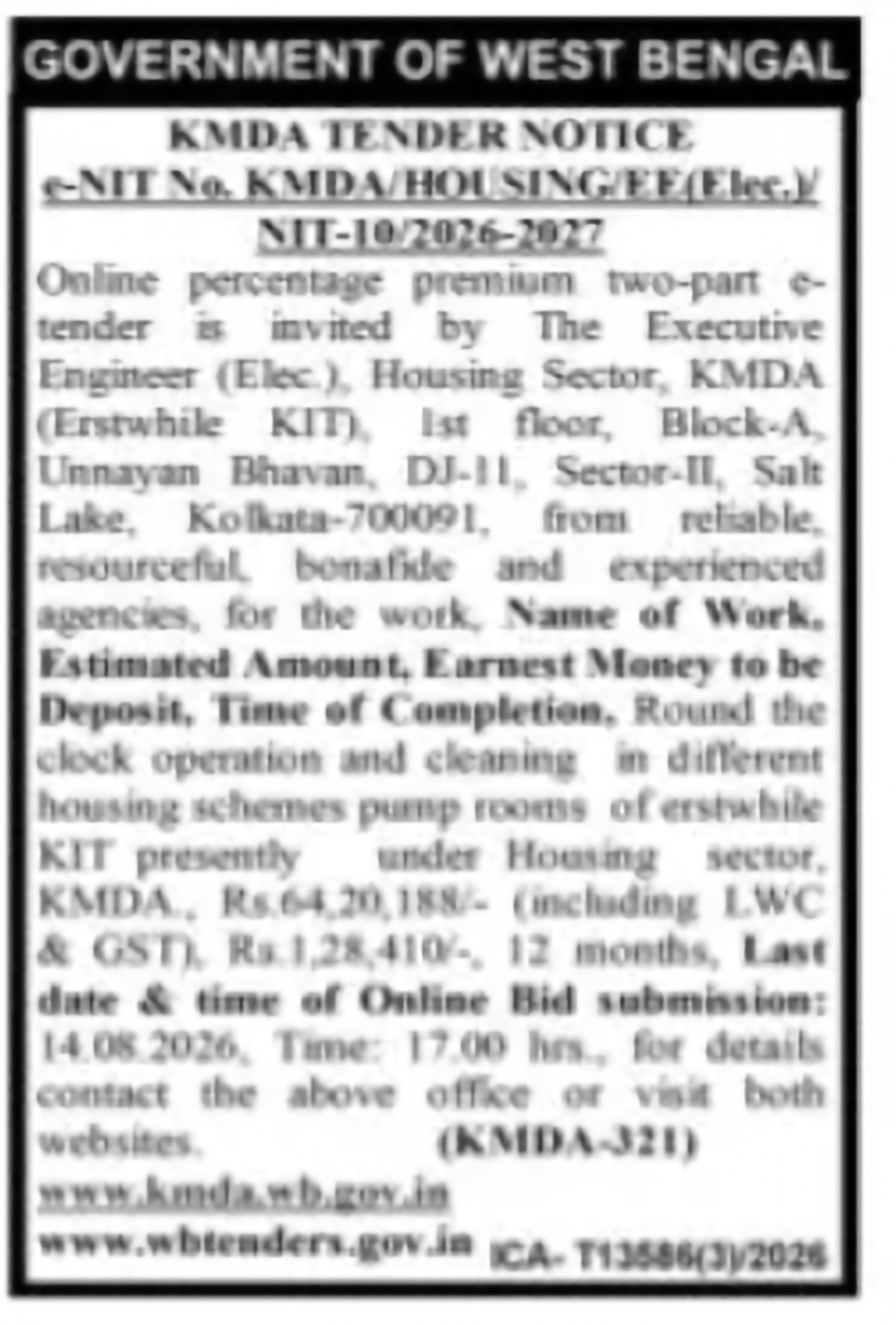 KMDA Tender – Housing Scheme Pump Rooms