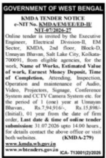 KMDA Tender Notice – Operation and Maintenance of CCTV System