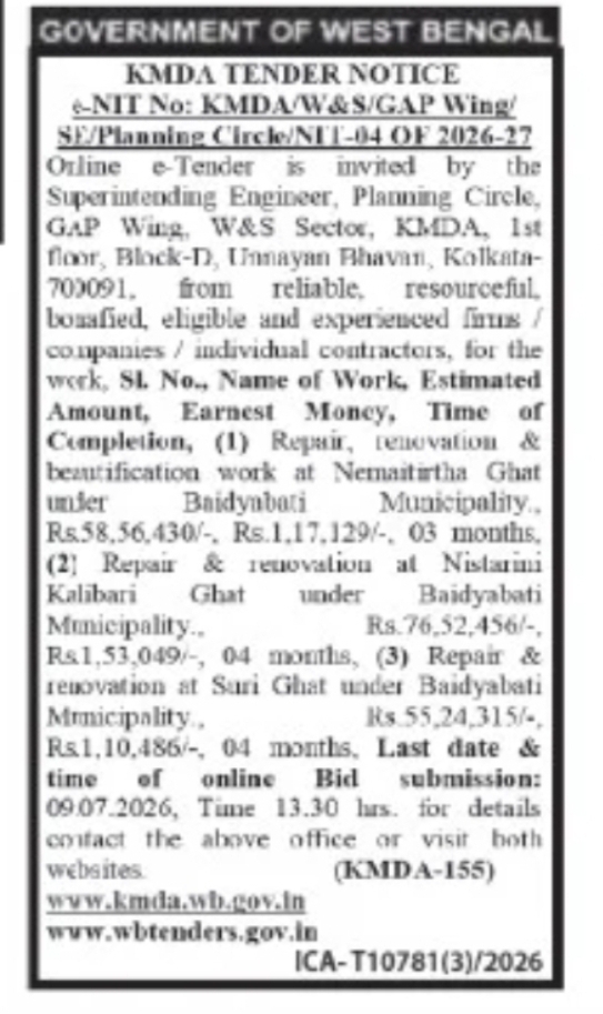 KMDA Tender Notice – Planning Circle, GAP Wing