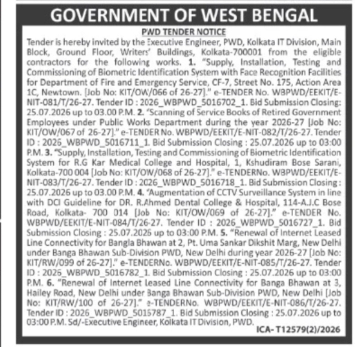 Kolkata IT Division, PWD – Biometric, CCTV & Internet Connectivity Works