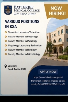🎓 KSA Jobs: Multiple Faculty & Technician Roles at Batterjee Medical College!