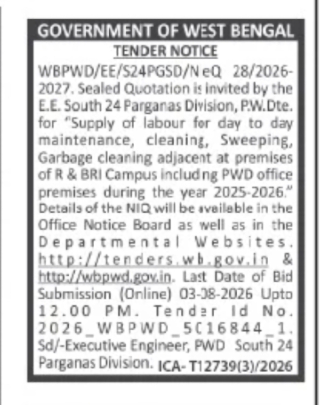 Labour Supply for Cleaning & Maintenance Services Tender