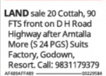 Land for Sale – DH Road, South 24 Parganas