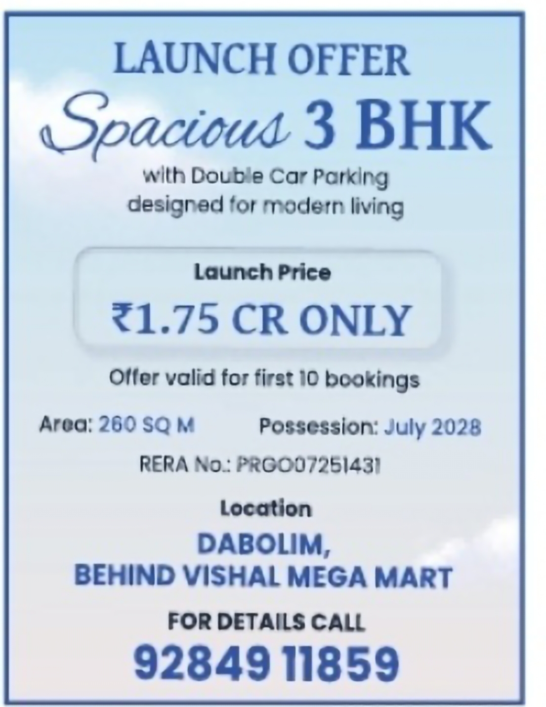 Launch Offer – Premium 3 BHK Apartments in Dabolim