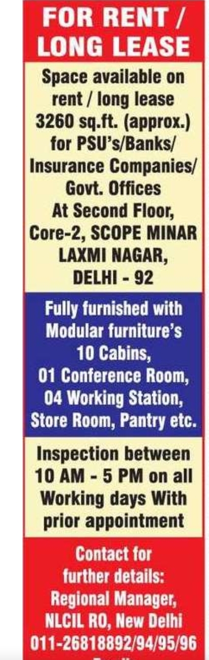📍 Laxmi Nagar – SCOPE Minar Office (FOR RENT / LONG LEASE)
