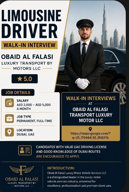 Limousine Driver – Walk-In Interview | Dubai