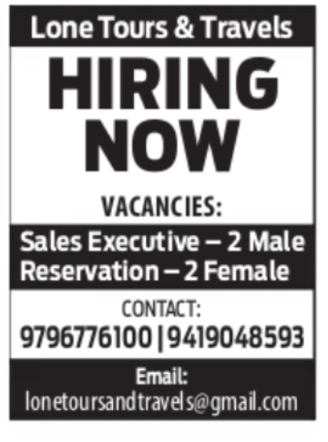 Lone Tours & Travels Hiring Sales & Reservation Staff