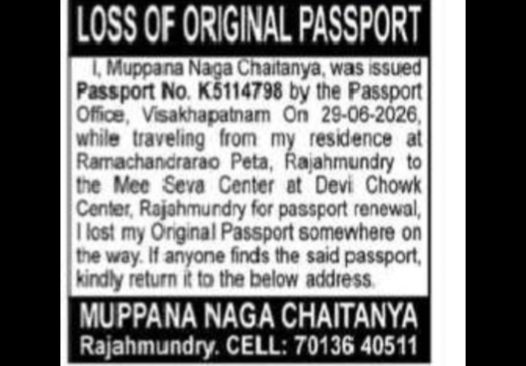 LOSS OF ORIGINAL PASSPORT No. K5114798,