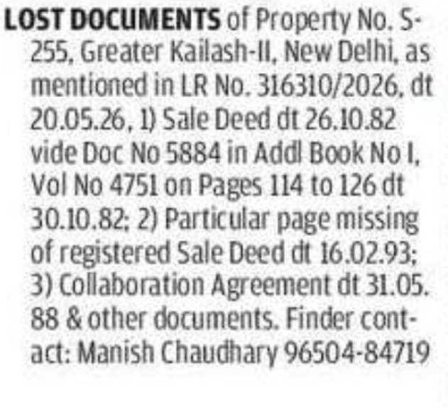 Loss of Original Property Documents
