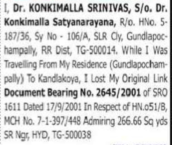 Loss of Property Document