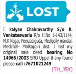 LOST DOCUMENT NOTICE