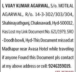 LOST DOCUMENT NOTICE