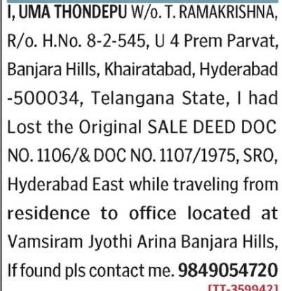 LOST DOCUMENT NOTICE