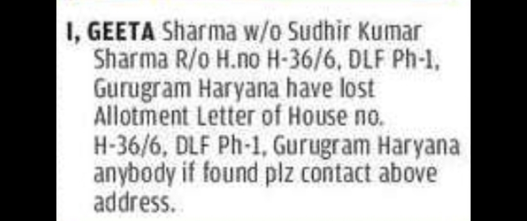LOST DOCUMENT NOTICE