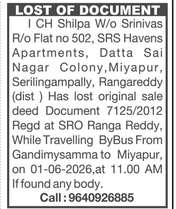 LOST DOCUMENT NOTICE