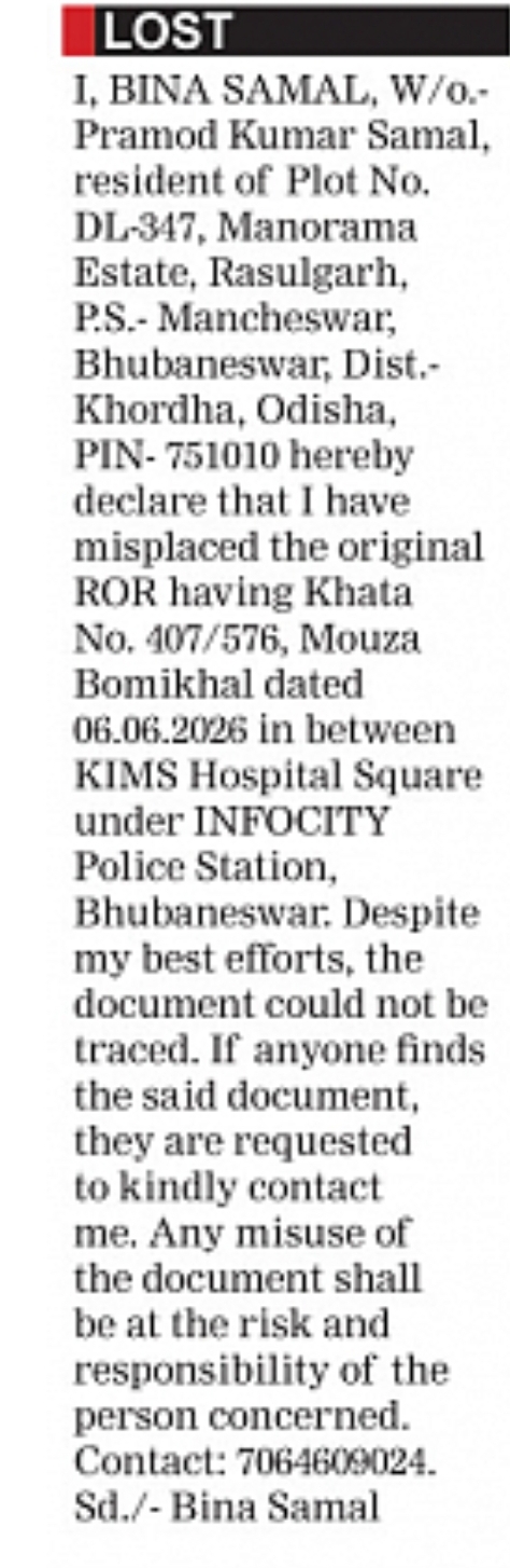 LOST DOCUMENT NOTICE