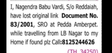 LOST DOCUMENT NOTICE