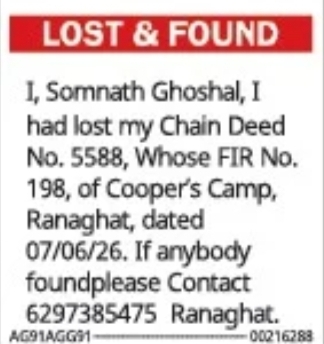 LOST DOCUMENT NOTICE