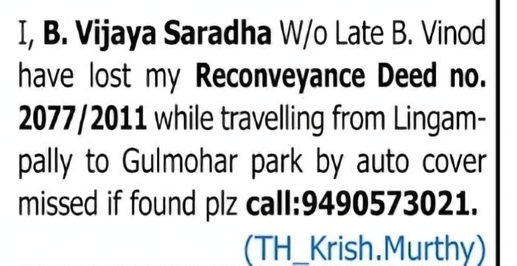 Lost Document – Reconveyance Deed