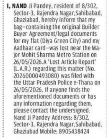 Lost Documents and Bag Notice