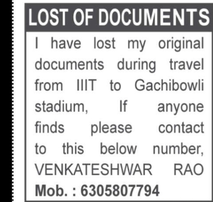 Lost Documents Notice – Educational Documents