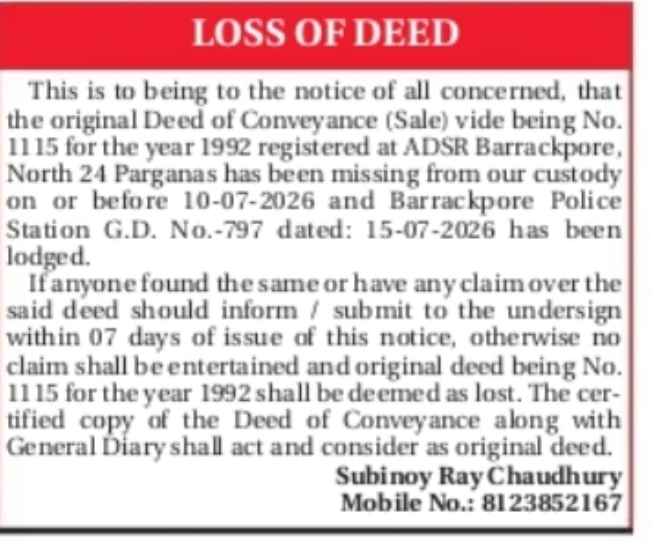 LOST & FOUND: LOSS OF DEED