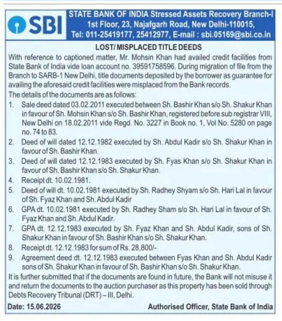 LOST / MISPLACED TITLE DEEDS NOTICE