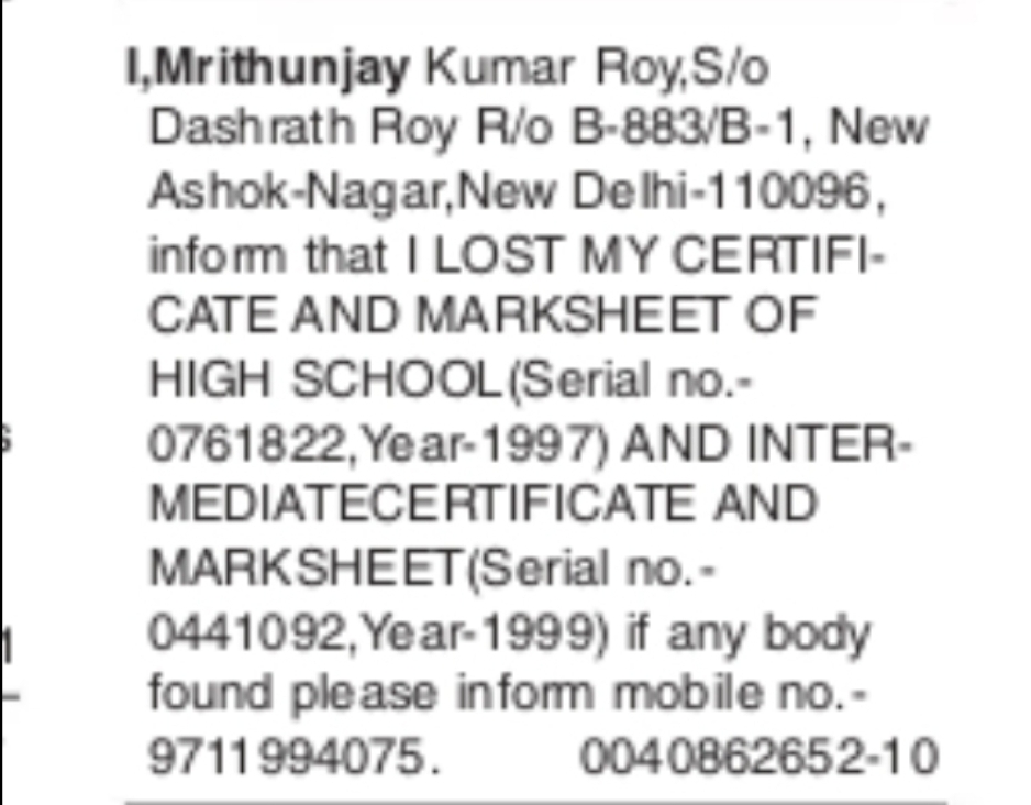 LOST NOTICE