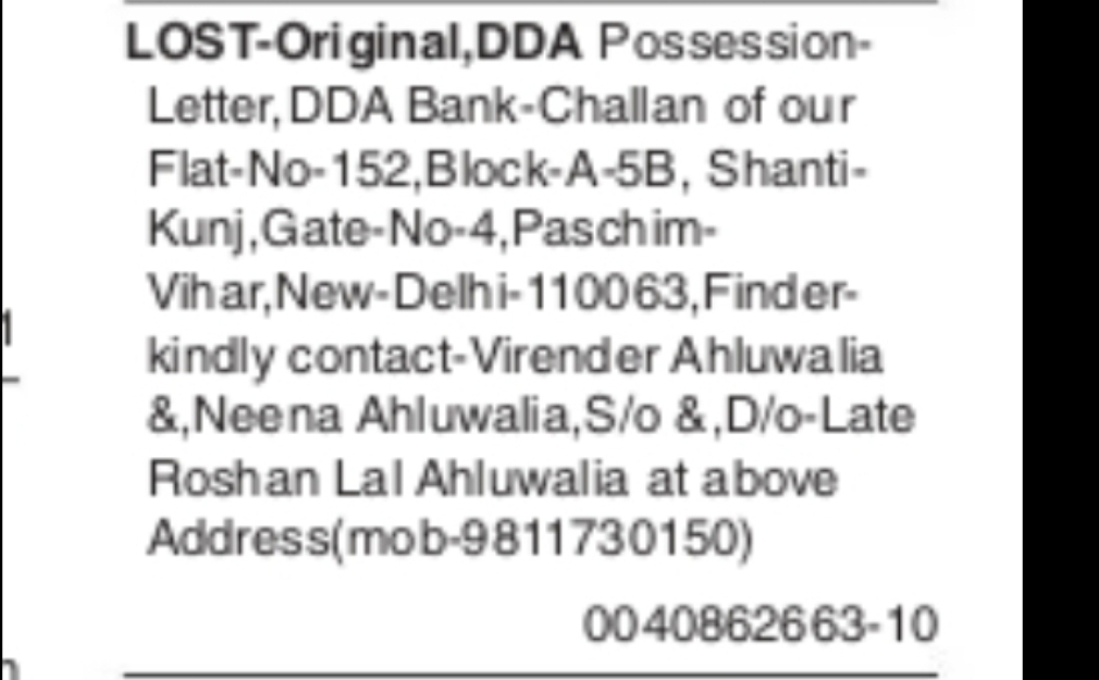 LOST NOTICE