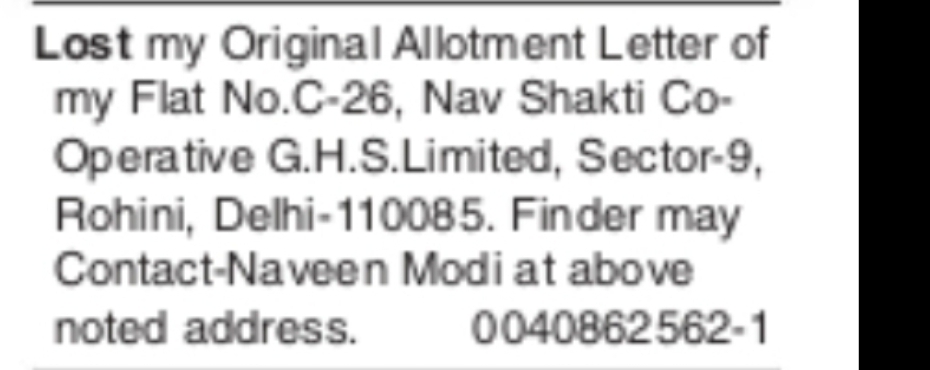 LOST NOTICE