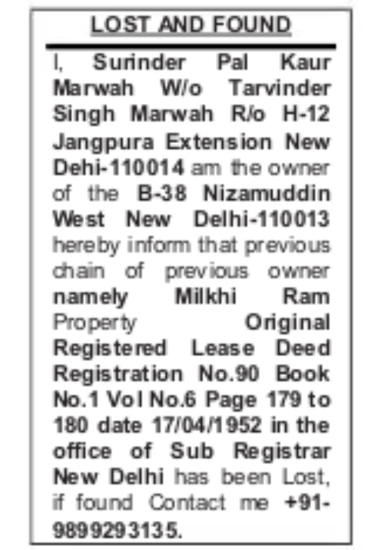 LOST Notice