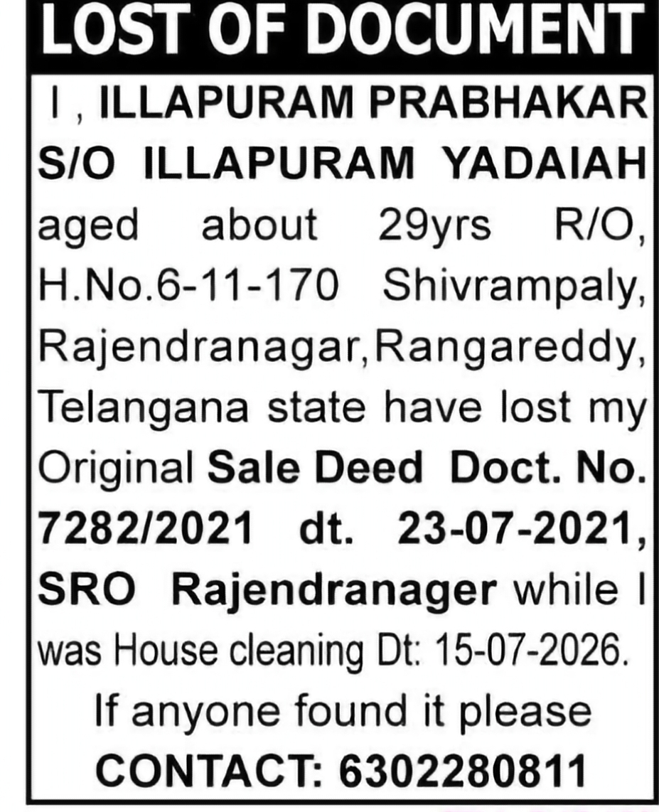 Lost of Document – Original Sale Deed