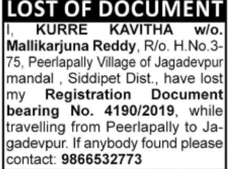 LOST OF DOCUMENT