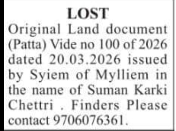 Lost Original Land Document (Patta) Notice