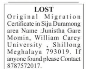 Lost Original Migration Certificate