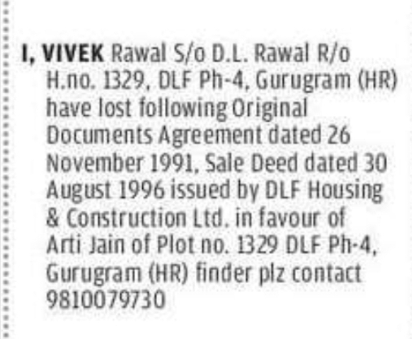 Lost Original Property Documents