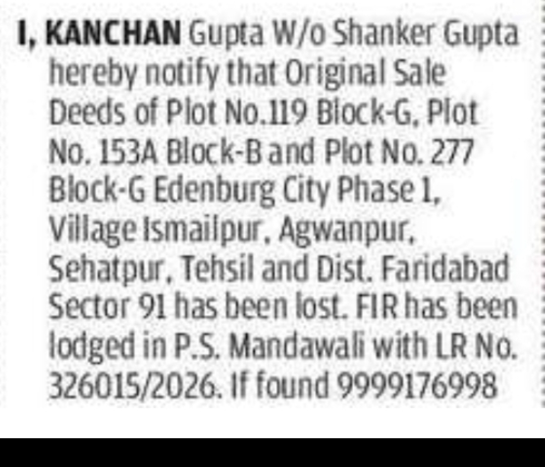 Lost Original Sale Deeds Notice