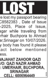 LOST PASSPORT – C8582383
